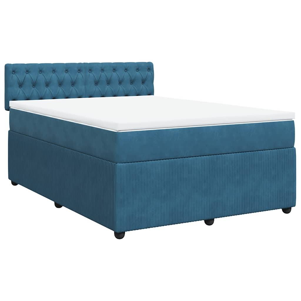 vidaXL Boxspringbett mit Matratze Blau 160x200 cm Samt