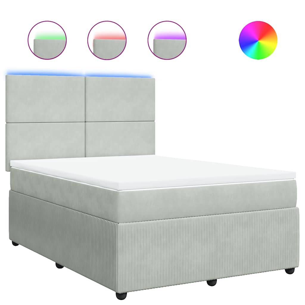 vidaXL Boxspringbett mit Matratze Hellgrau 140x190 cm Samt