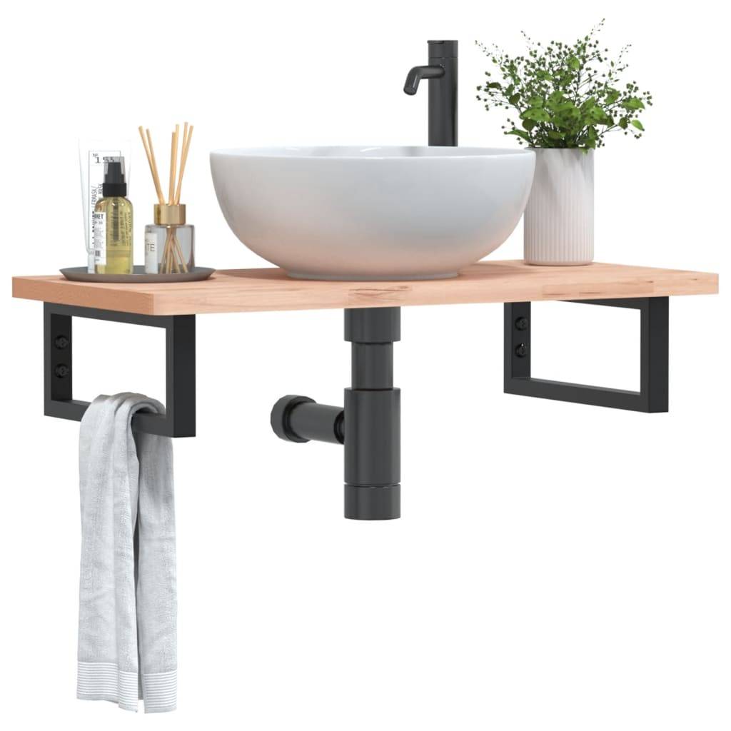 vidaXL Waschbeckenregal Wandmontage Stahl und Massivholz Buche