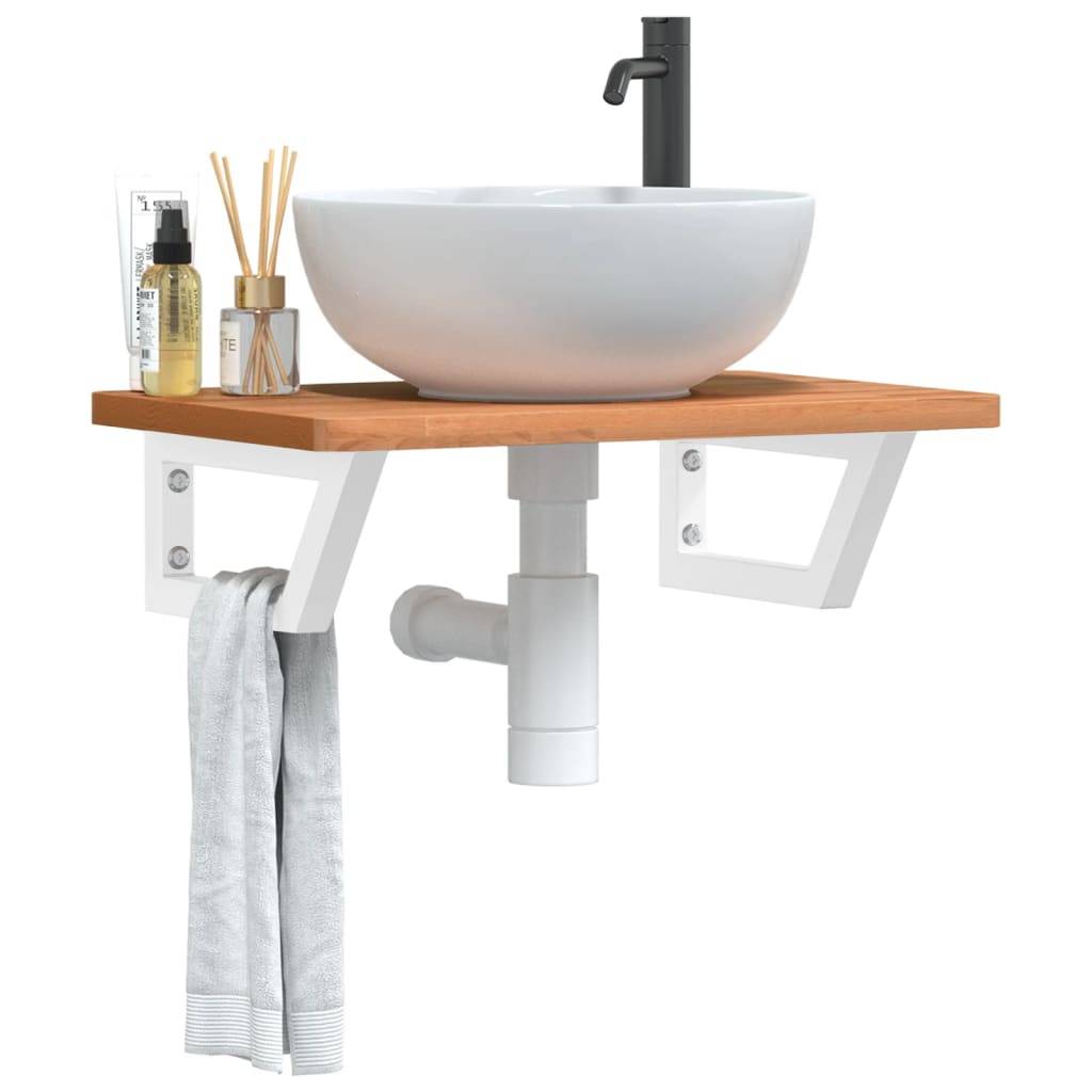 vidaXL Waschbeckenregal Wandmontage Stahl und Massivholz Buche