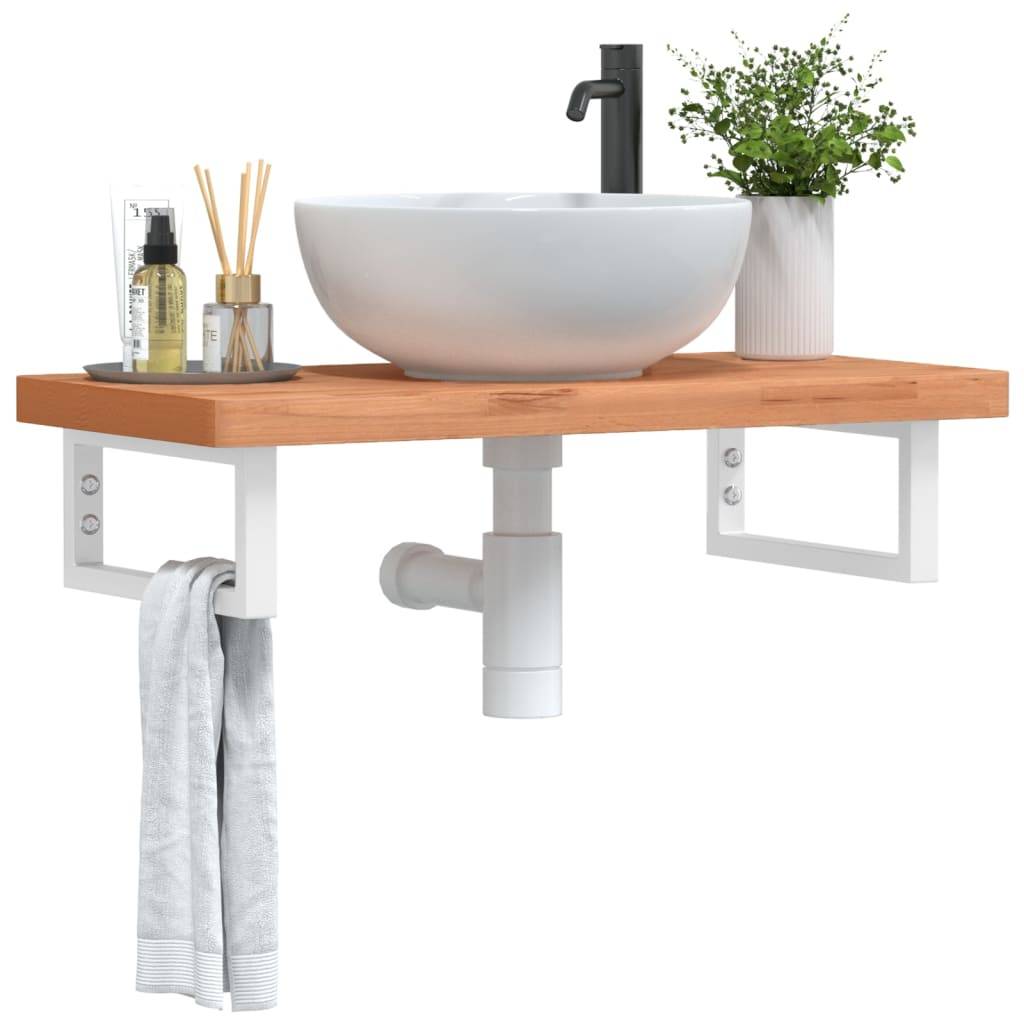 vidaXL Waschbeckenregal Wandmontage Stahl und Massivholz Buche