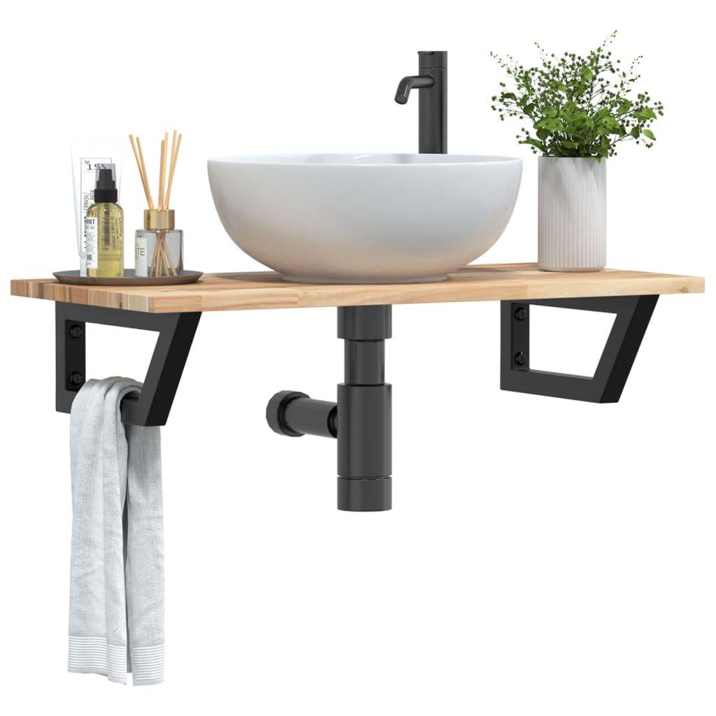 vidaXL Waschbeckenregal Wandmontage Stahl und Akazienholz