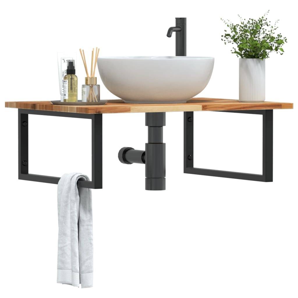 vidaXL Waschbeckenregal Wandmontage Stahl und Akazienholz