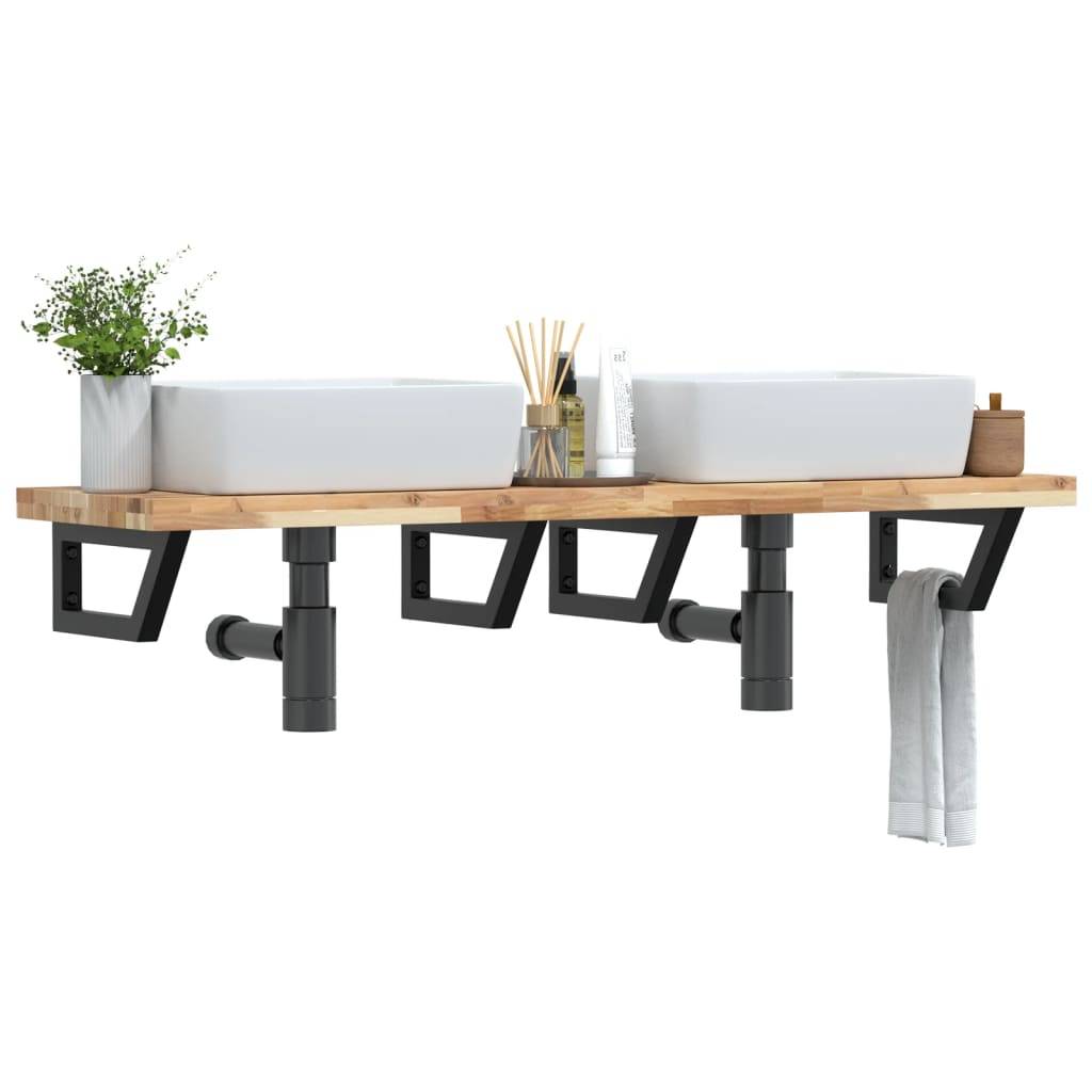vidaXL Waschbeckenregal Wandmontage Stahl und Akazienholz