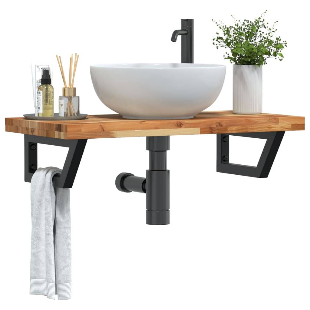 vidaXL Waschbeckenregal Wandmontage Stahl und Akazienholz