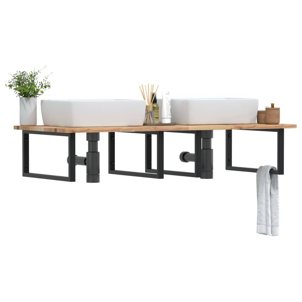 vidaXL Waschbeckenregal Wandmontage Stahl und Akazienholz