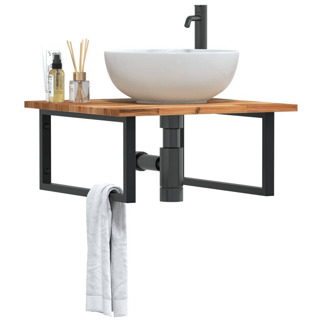 vidaXL Waschbeckenregal Wandmontage Stahl und Akazienholz