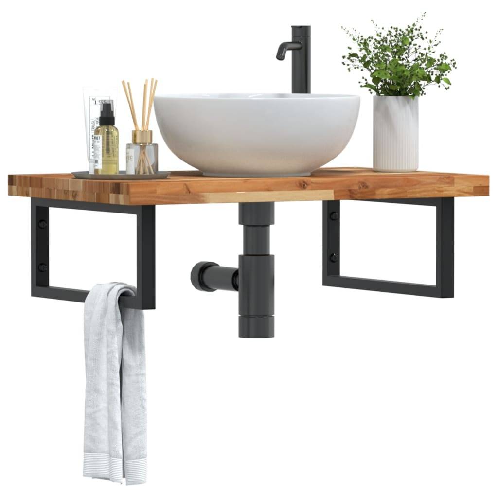 vidaXL Waschbeckenregal Wandmontage Stahl und Akazienholz