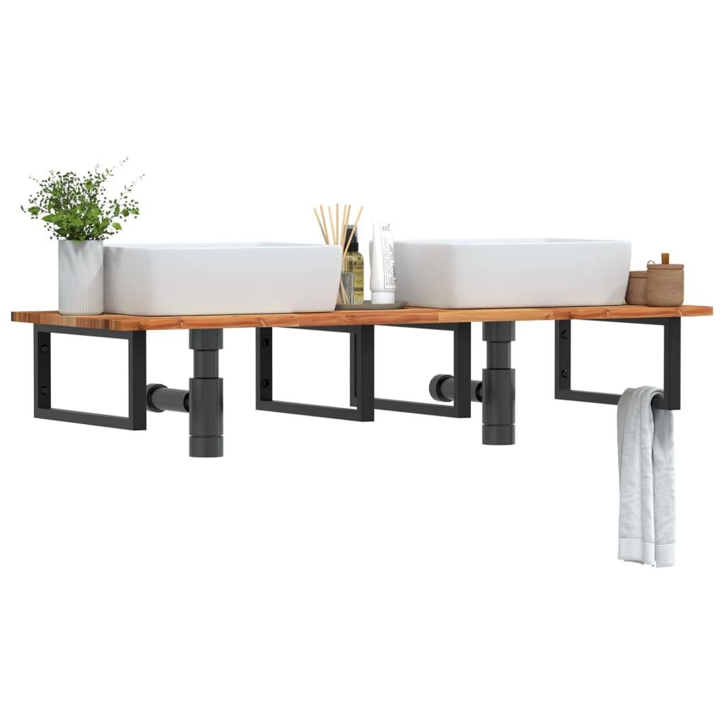 vidaXL Waschbeckenregal Wandmontage Stahl und Akazienholz