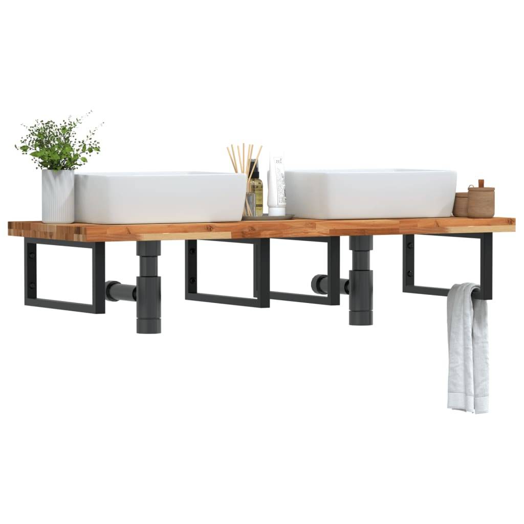 vidaXL Waschbeckenregal Wandmontage Stahl und Akazienholz
