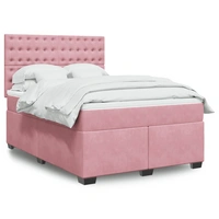 vidaXL Boxspringbett mit Matratze Rosa 160x200 cm Samt vidaXL Boxspringbett mit Matratze Rosa 160x200 cm Samt