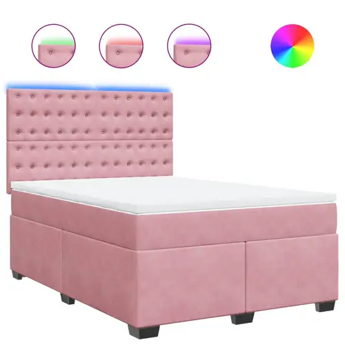 vidaXL Boxspringbett mit Matratze Rosa 160x200 cm Samt vidaXL Boxspringbett mit Matratze Rosa 160x200 cm Samt