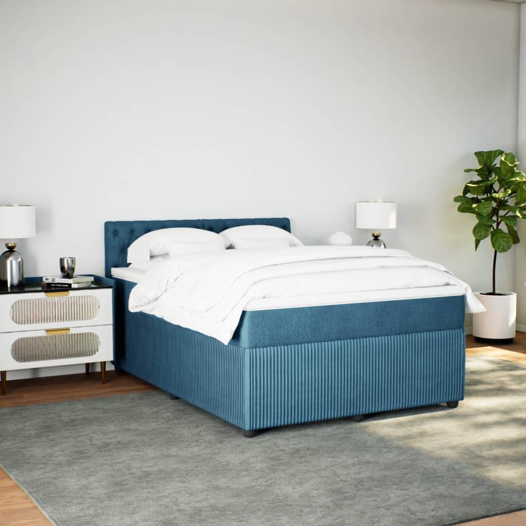 vidaXL Boxspringbett mit Matratze Blau 140x200 cm Samt
