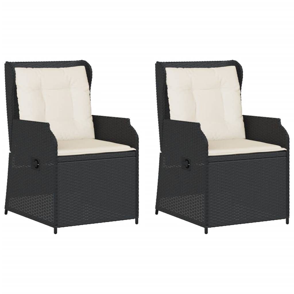 vidaXL Gartensessel mit Kissen 2 Stk. Verstellbar Schwarz Poly Rattan