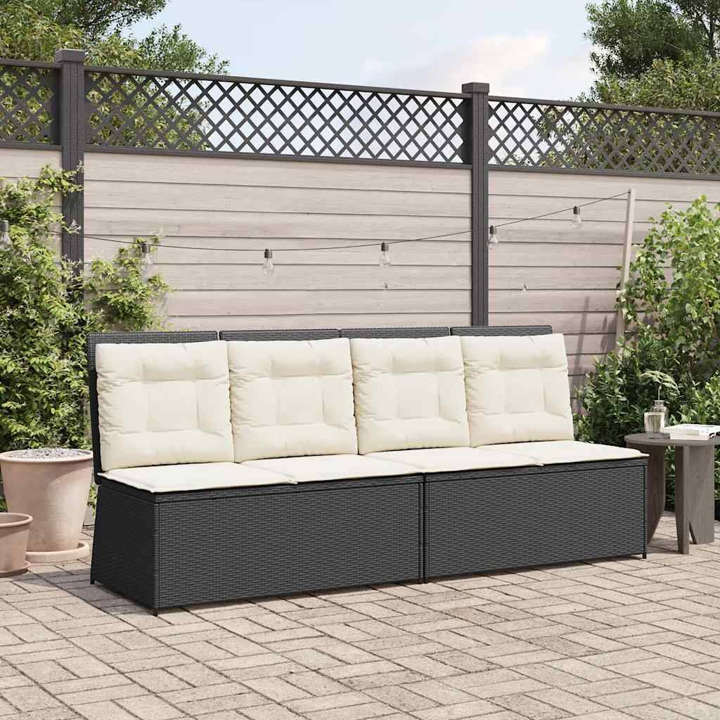 vidaXL Gartenbank Verstellbar mit Kissen Schwarz Poly Rattan