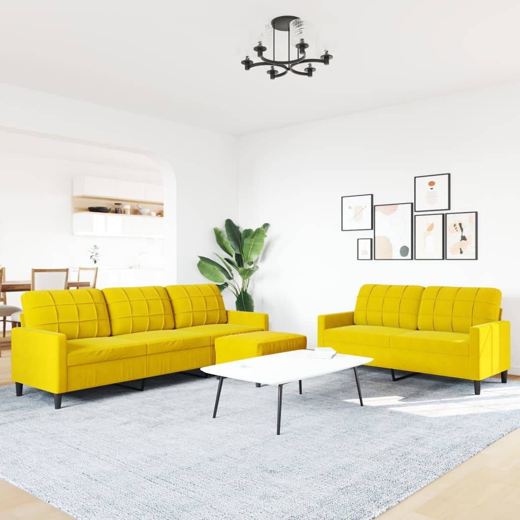 vidaXL 3-tlg. Sofagarnitur mit Kissen Gelb Samt