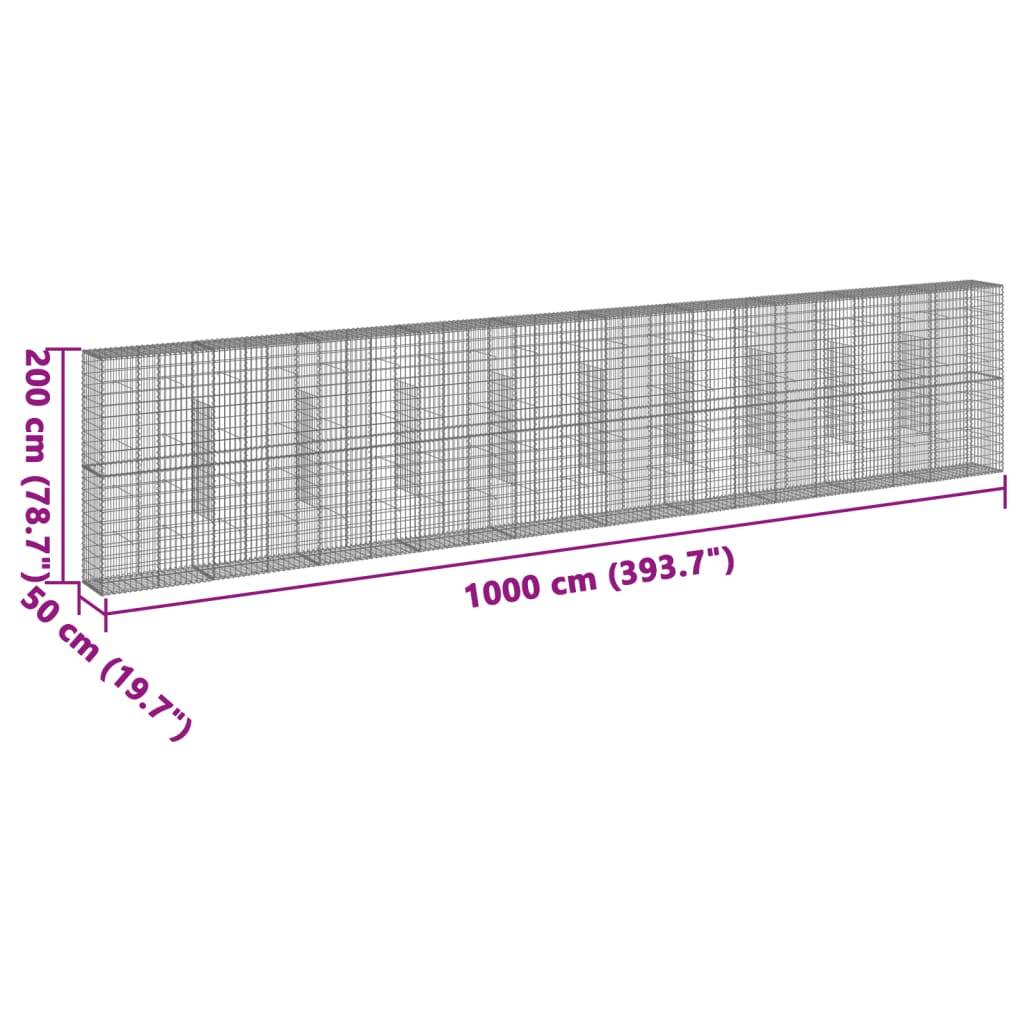 vidaXL Gabione mit Deckel 1000x50x200 cm Verzinktes Eisen