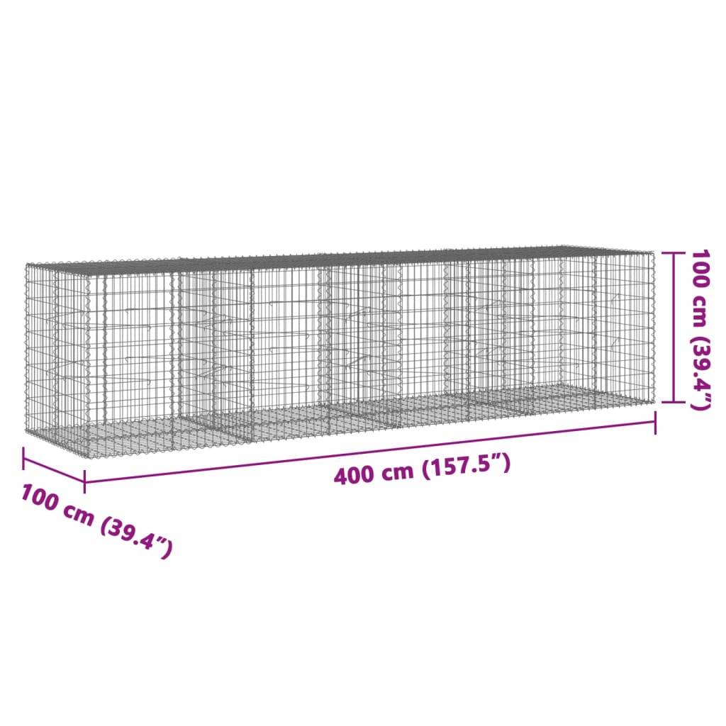 vidaXL Gabione mit Deckel 400x100x100 cm Verzinktes Eisen