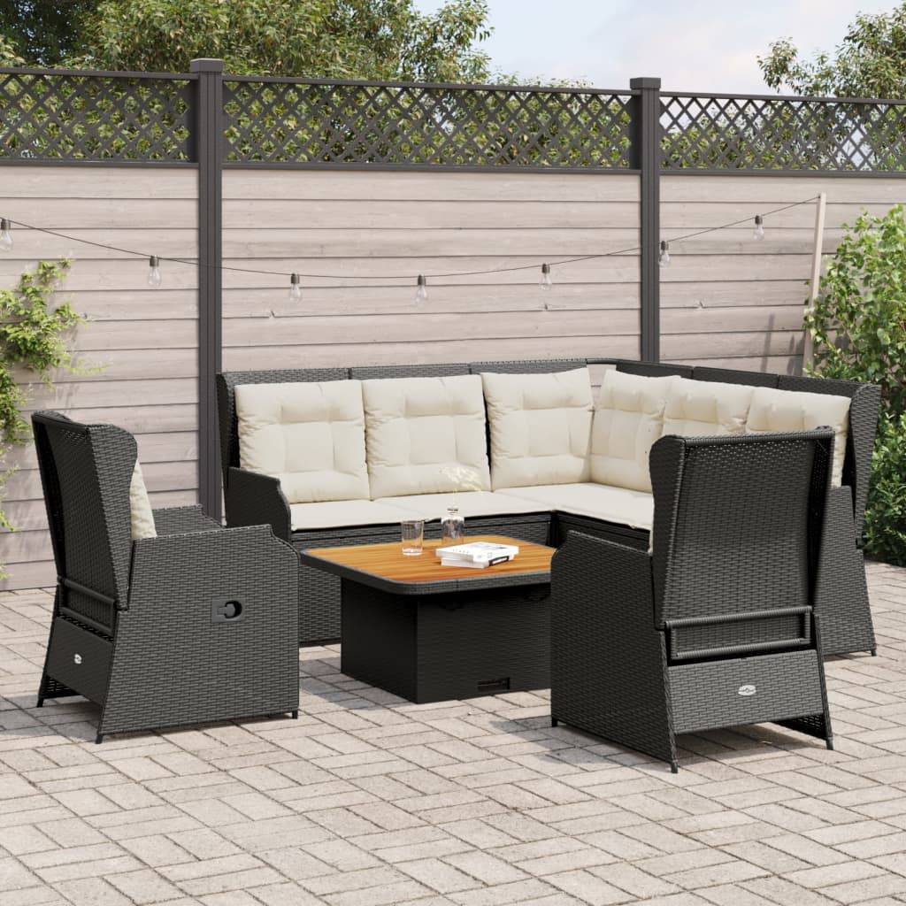 vidaXL 5-tlg. Garten-Lounge-Set mit Kissen Schwarz Poly Rattan