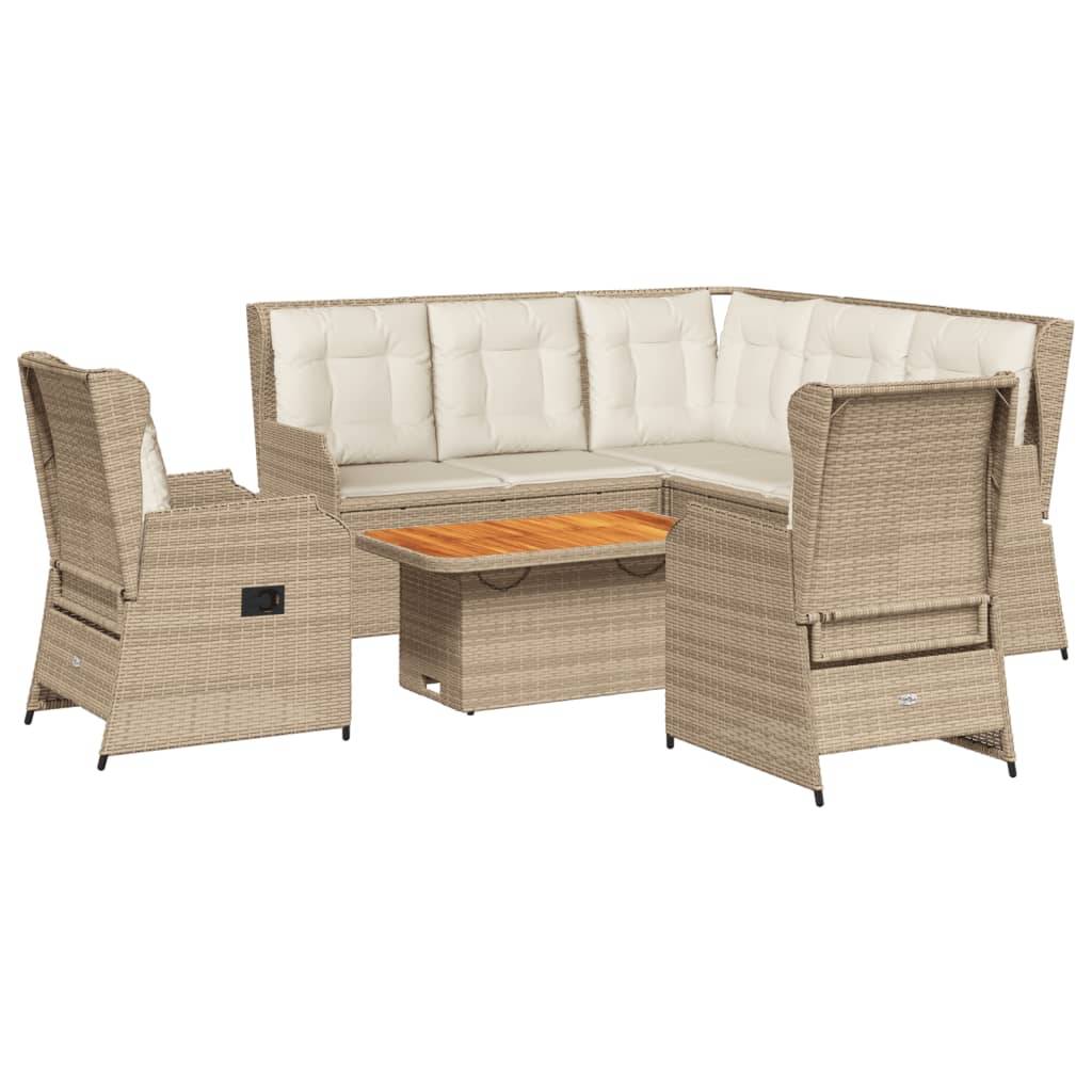 vidaXL 6-tlg. Garten-Lounge-Set mit Kissen Beige Poly Rattan