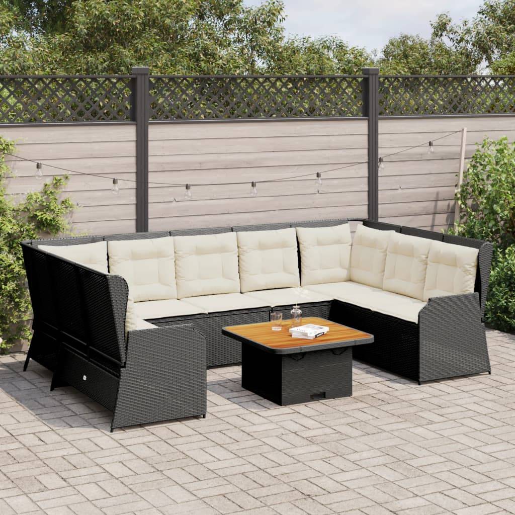 vidaXL 7-tlg. Garten-Lounge-Set mit Kissen Schwarz Poly Rattan