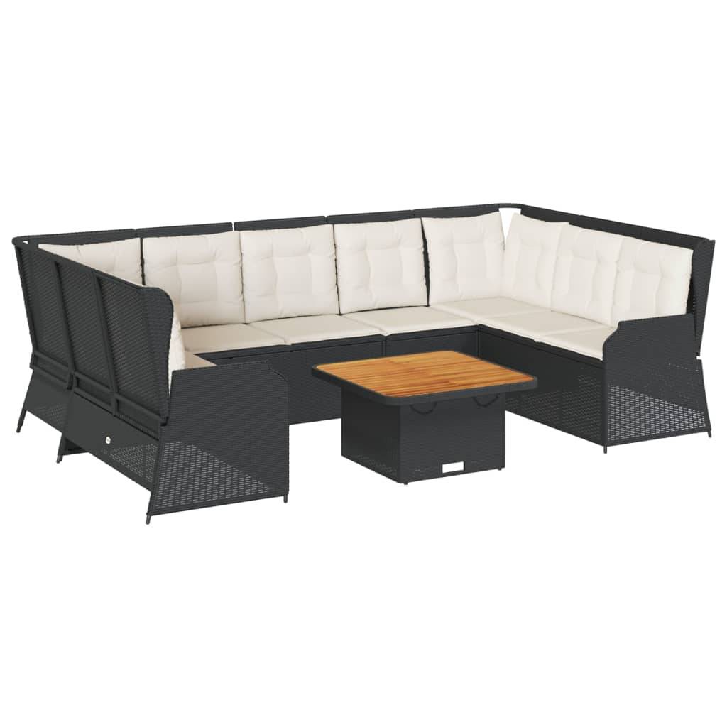 vidaXL 7-tlg. Garten-Lounge-Set mit Kissen Schwarz Poly Rattan