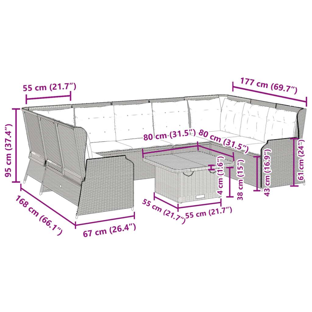 vidaXL 7-tlg. Garten-Lounge-Set mit Kissen Schwarz Poly Rattan