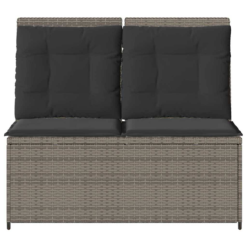 vidaXL Gartenbank Verstellbar mit Kissen Grau Poly Rattan