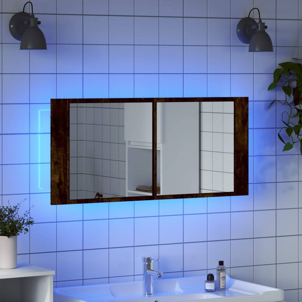 vidaXL LED-Spiegelschrank Räuchereiche 100x12x45 cm