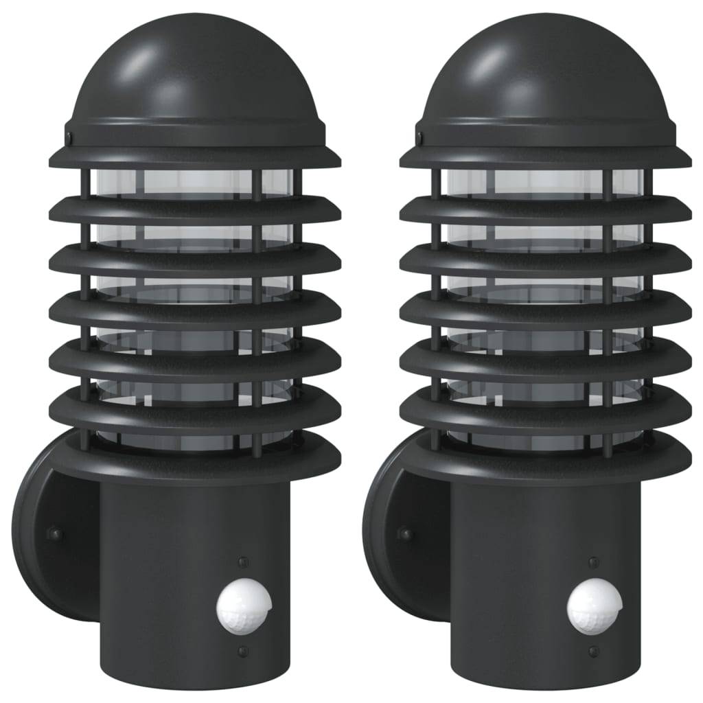 vidaXL Außenwandleuchten mit Bewegungsmelder 2 Stk. Schwarz Edelstahl