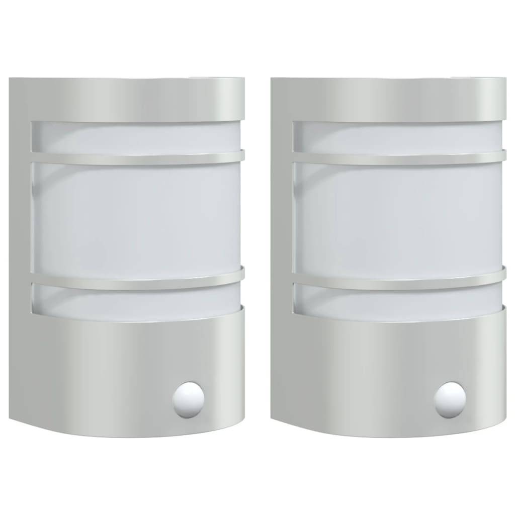 vidaXL Außenwandleuchten mit Bewegungsmelder 2 Stk. Silbern Edelstahl