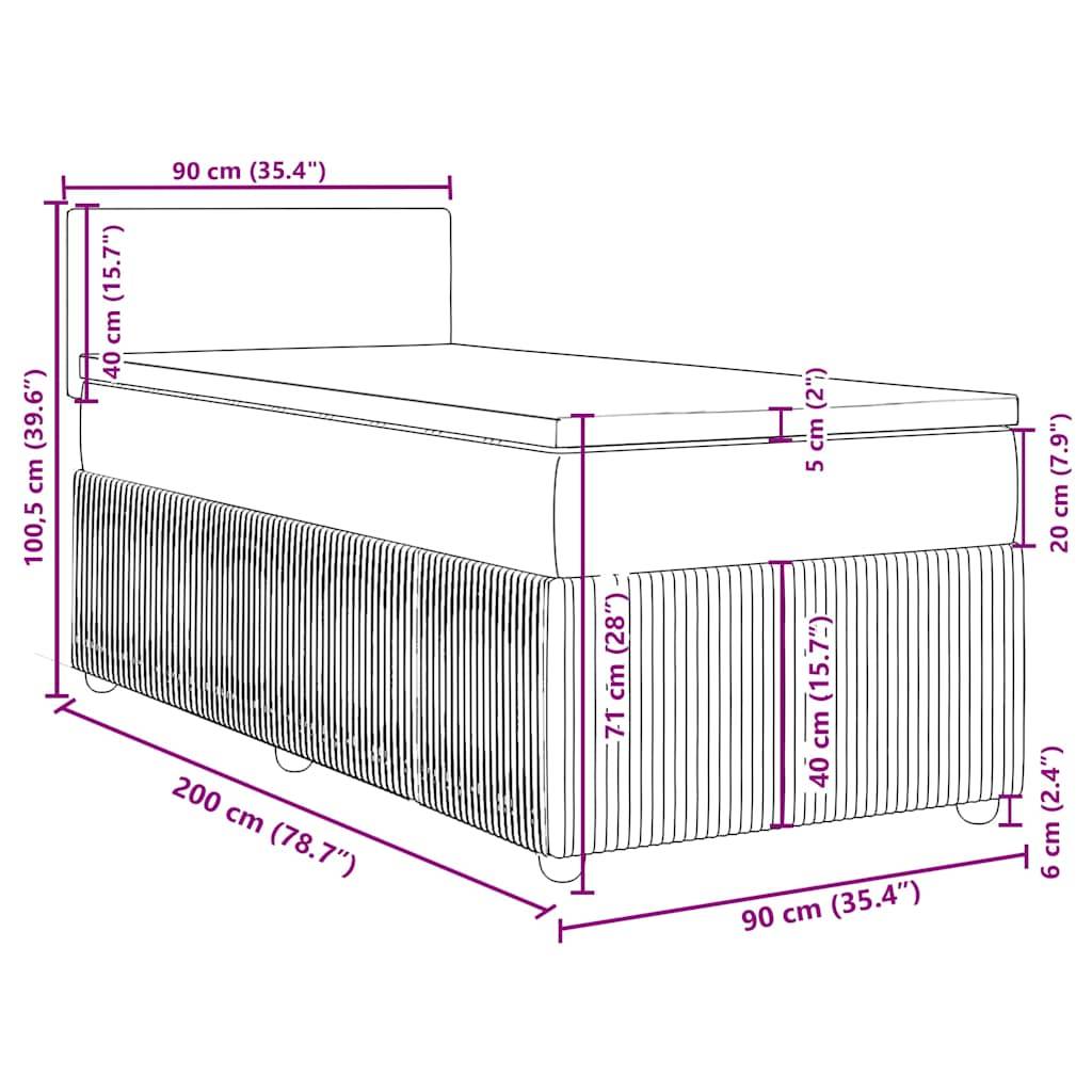 vidaXL Boxspringbett mit Matratze Dunkelgrau 90x200 cm Samt