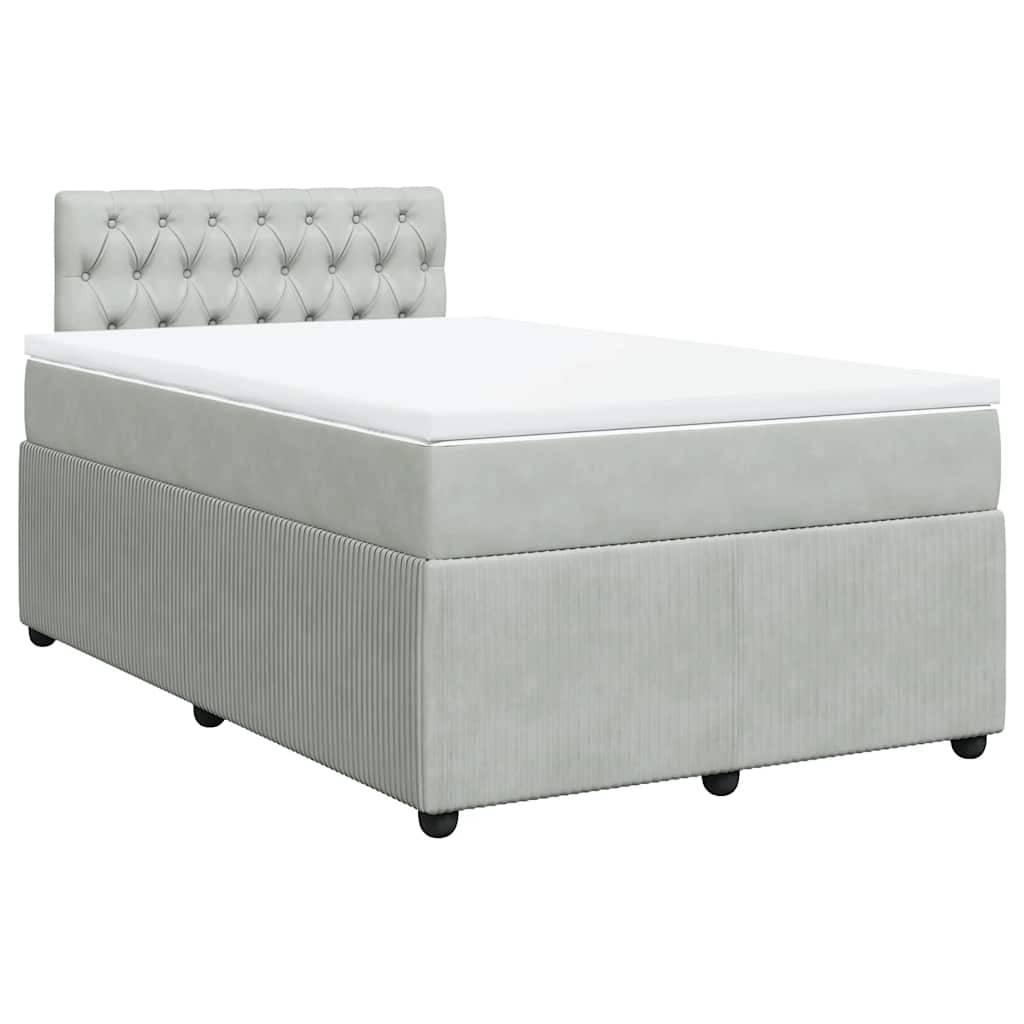 vidaXL Boxspringbett mit Matratze Hellgrau 120x200 cm Samt