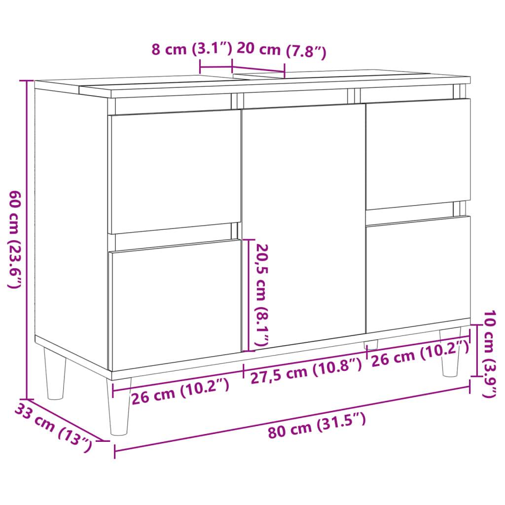 vidaXL Waschbeckenunterschrank Sonoma-Eiche 80x33x60 cm Holzwerkstoff