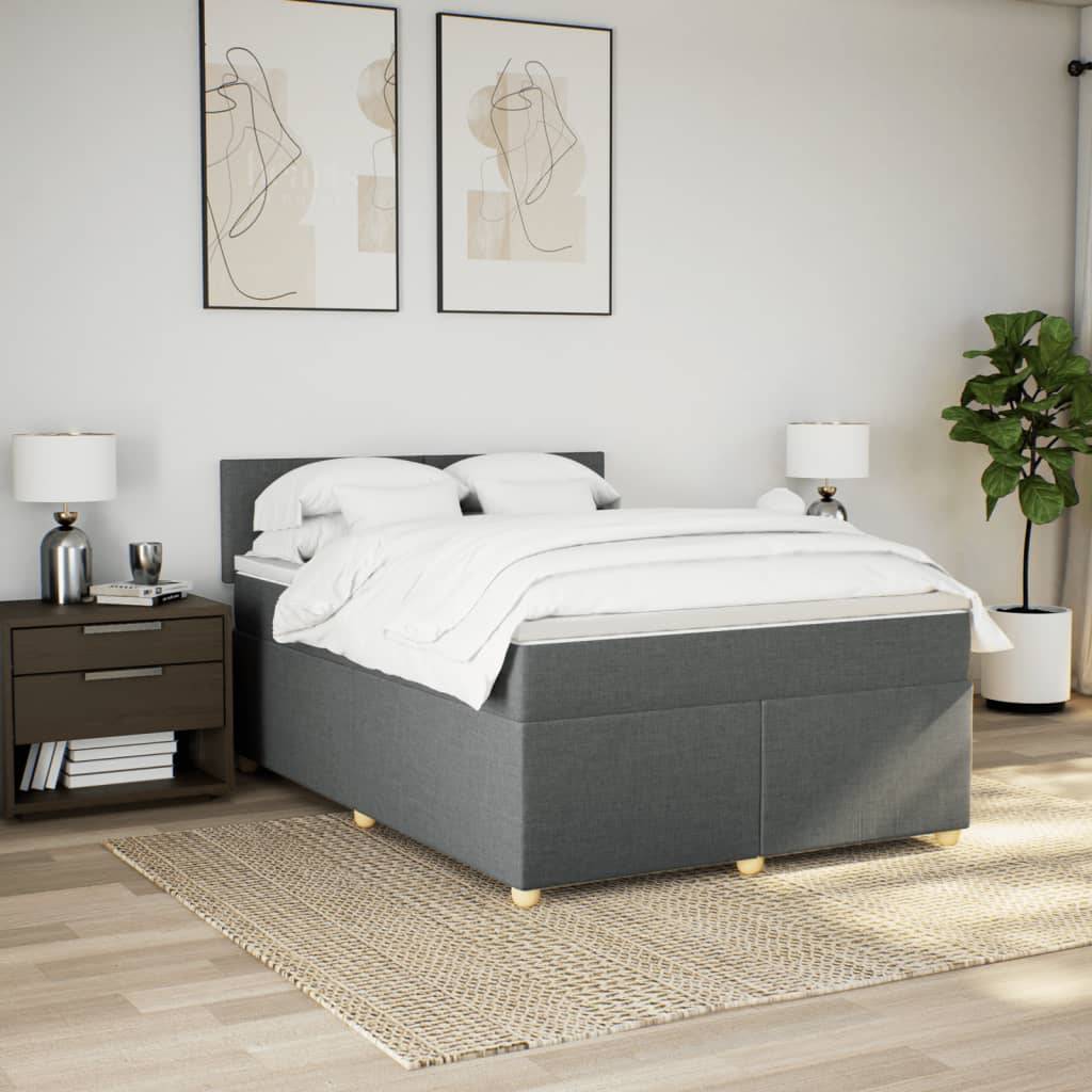 vidaXL Boxspringbett mit Matratze Dunkelgrau 160x200 cm Stoff