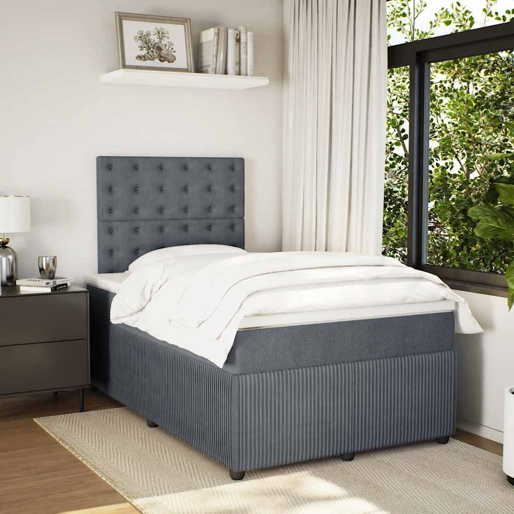 vidaXL Boxspringbett mit Matratze Dunkelgrau 120x190 cm Samt