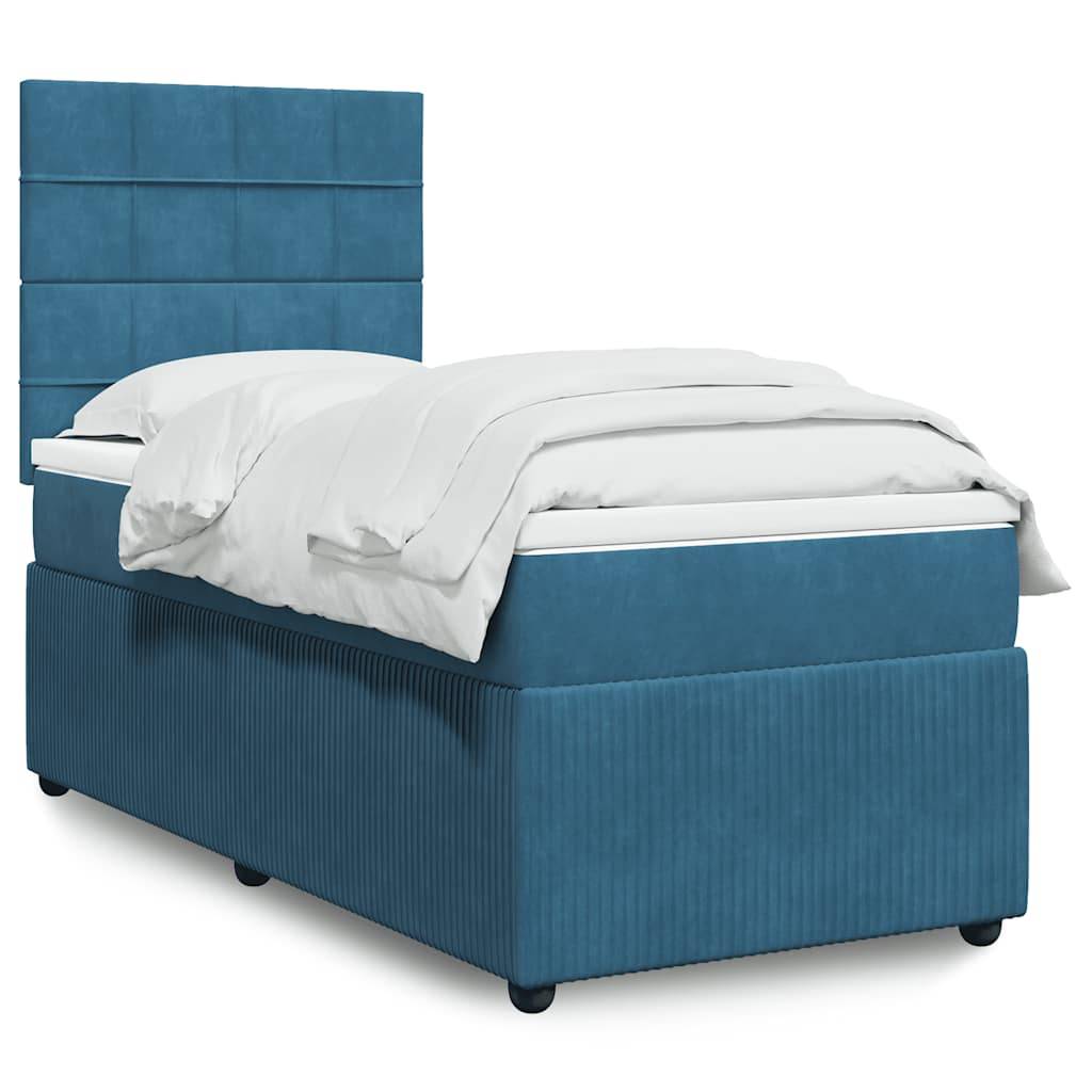 vidaXL Boxspringbett mit Matratze Dunkelblau 100x200 cm Samt