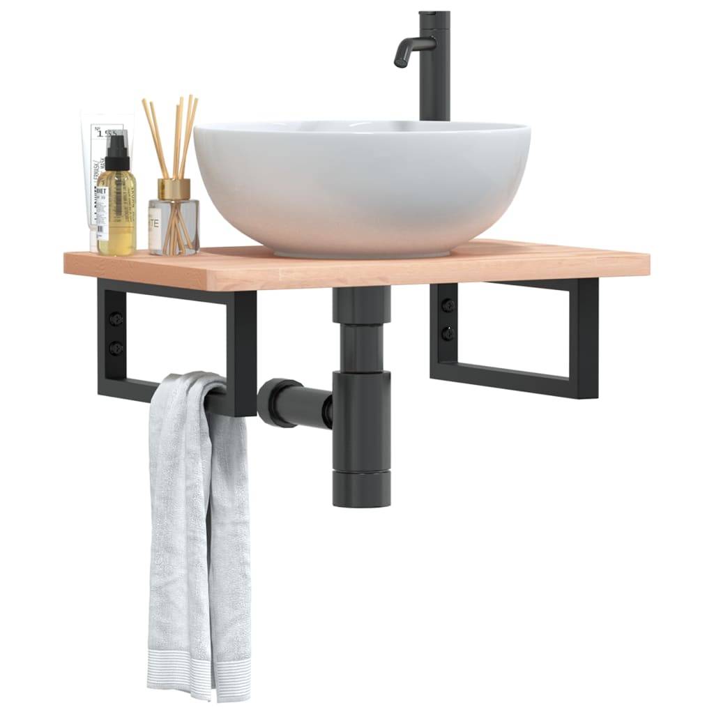 vidaXL Waschbeckenregal Wandmontage Stahl und Massivholz Buche