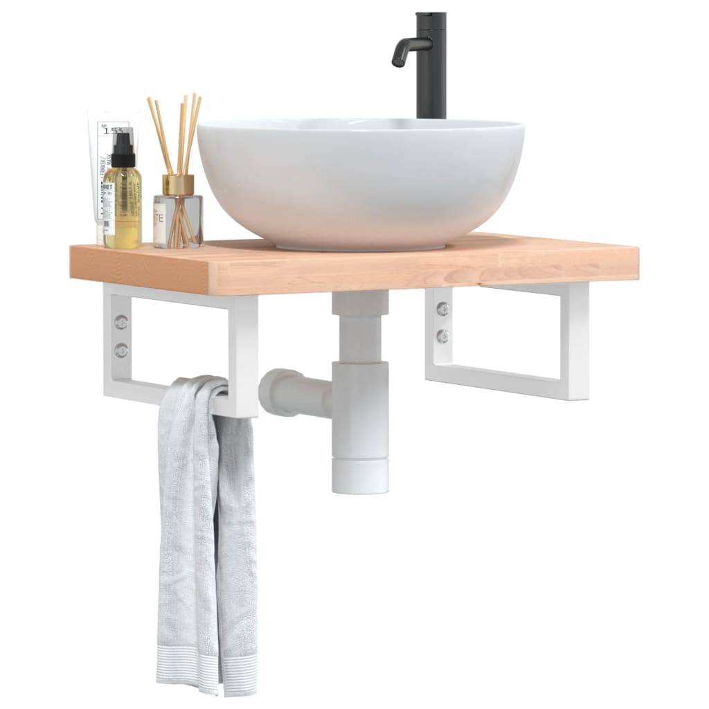 vidaXL Waschbeckenregal Wandmontage Stahl und Massivholz Buche