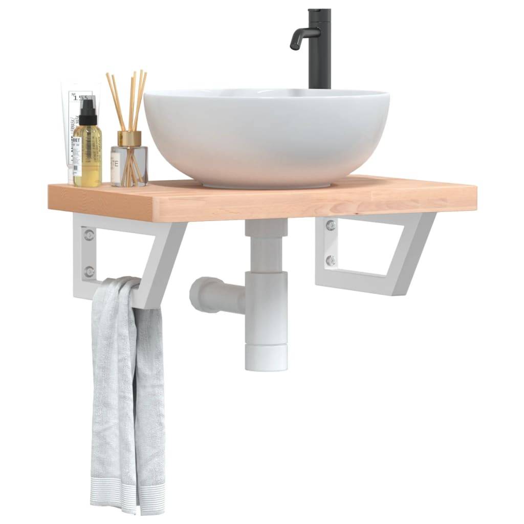 vidaXL Waschbeckenregal Wandmontage Stahl und Massivholz Buche