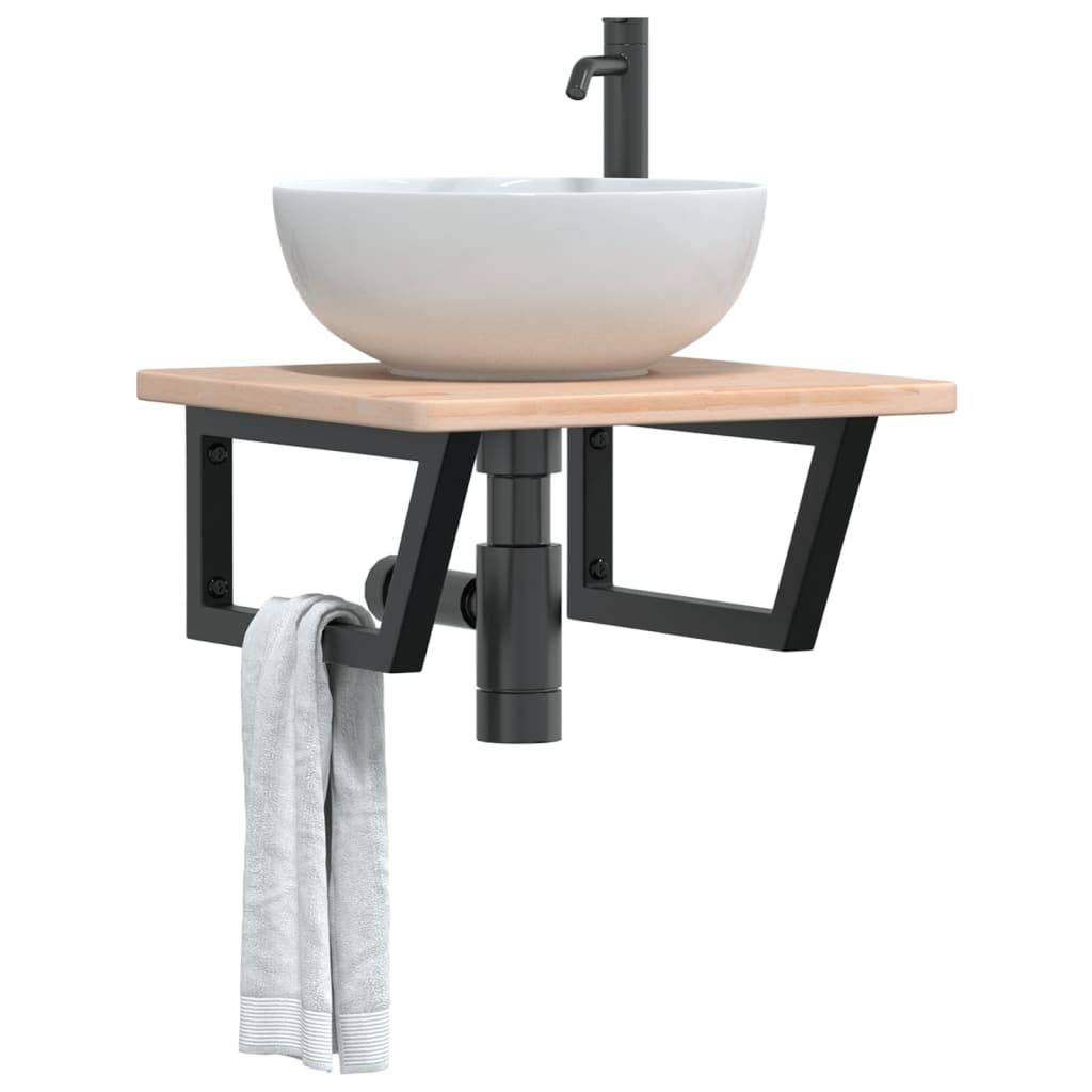 vidaXL Waschtischplatte mit Halterung Stahl und Massivholz Eiche