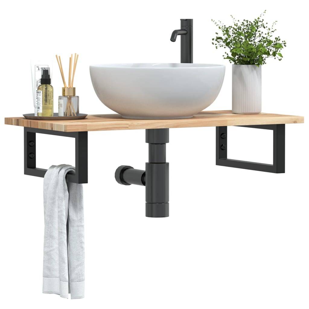 vidaXL Waschbeckenregal Wandmontage Stahl und Akazienholz