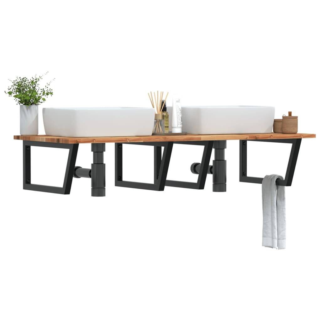 vidaXL Waschbeckenregal Wandmontage Stahl und Akazienholz