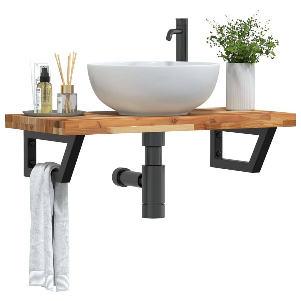 vidaXL Waschbeckenregal Wandmontage Stahl und Akazienholz