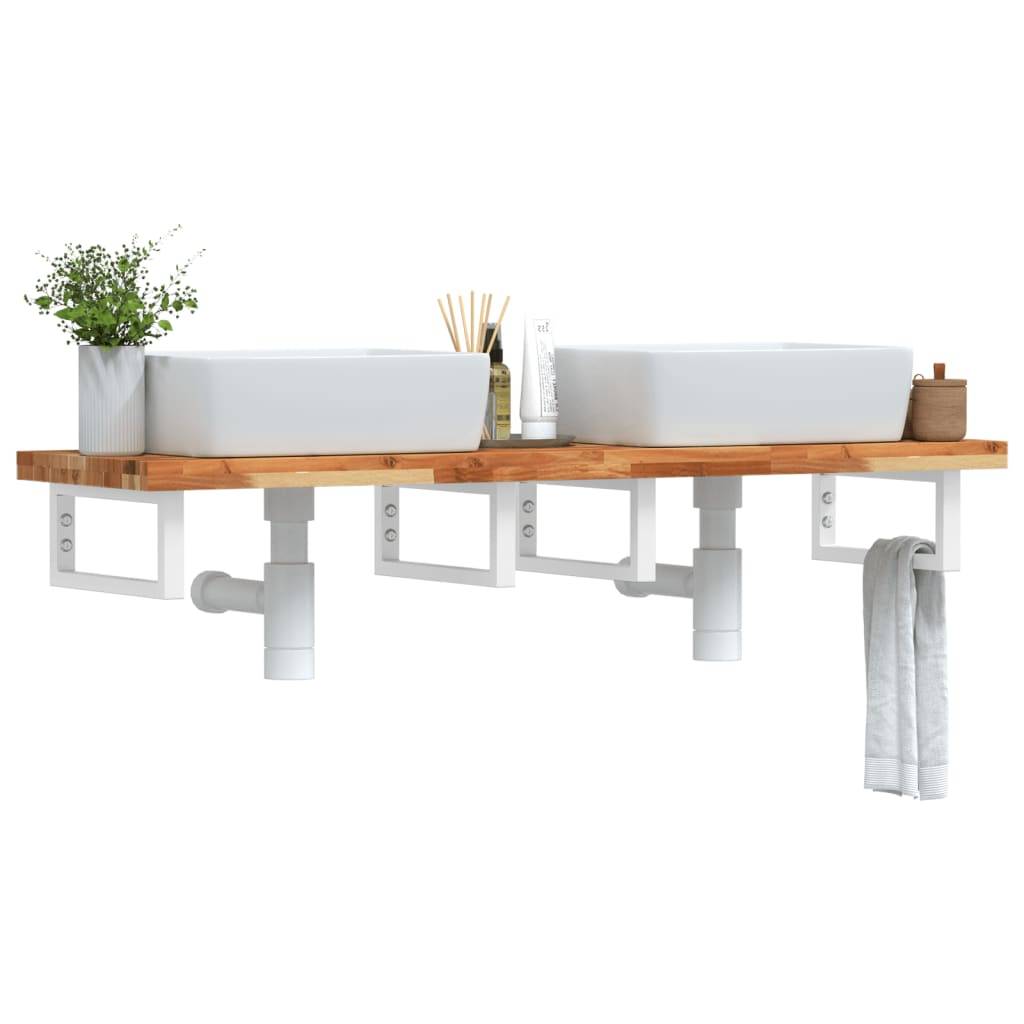 vidaXL Waschbeckenregal Wandmontage Stahl und Akazienholz