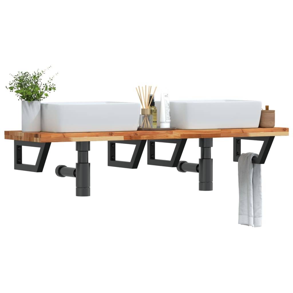 vidaXL Waschbeckenregal Wandmontage Stahl und Akazienholz