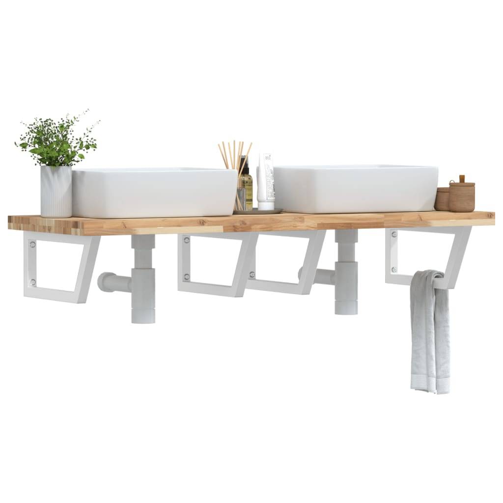 vidaXL Waschbeckenregal Wandmontage Stahl und Akazienholz
