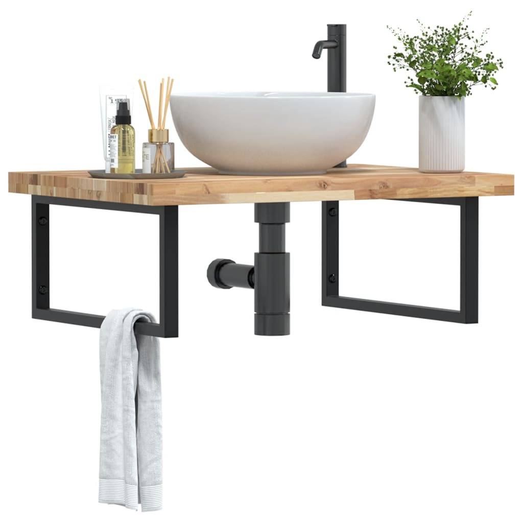 vidaXL Waschbeckenregal Wandmontage Stahl und Akazienholz