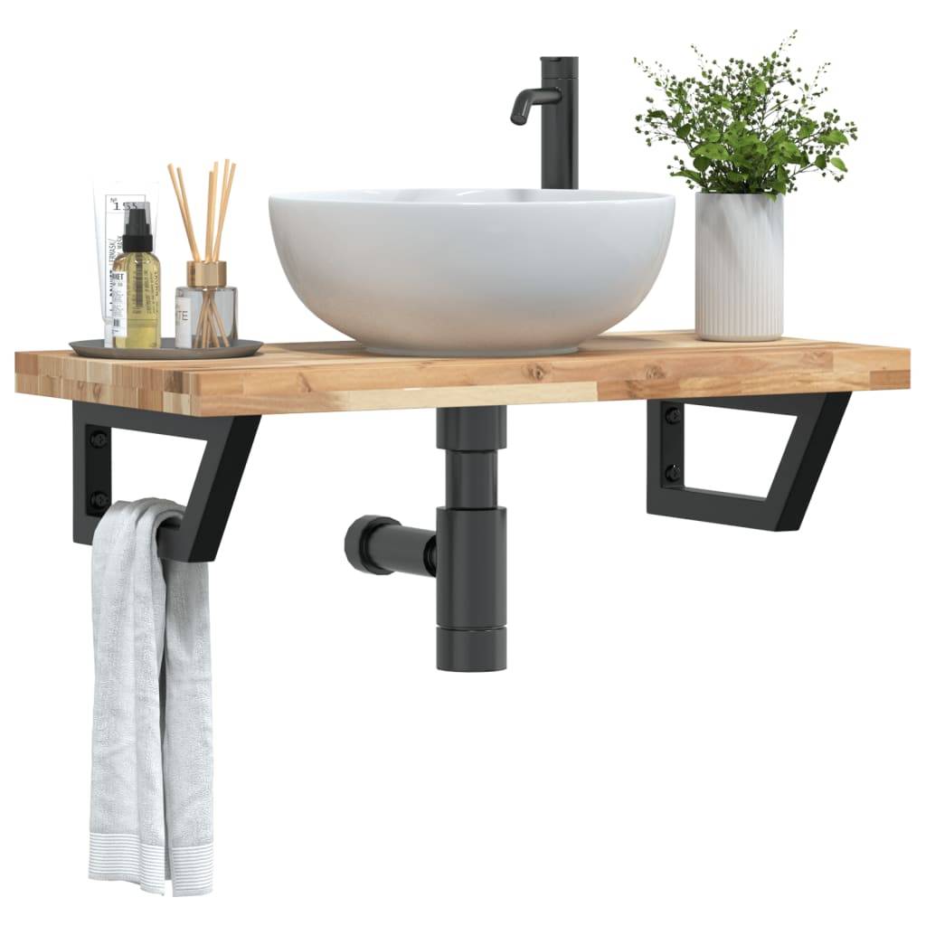 vidaXL Waschbeckenregal Wandmontage Stahl und Akazienholz