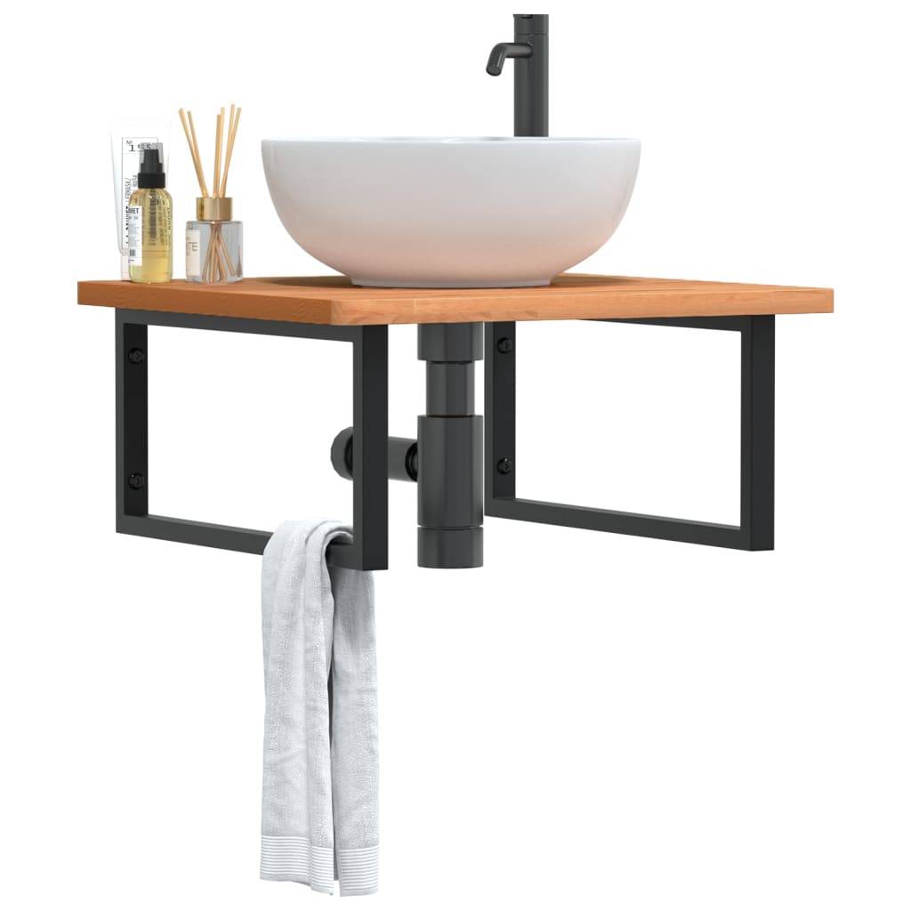 vidaXL Waschbeckenregal Wandmontage Stahl und Massivholz Buche